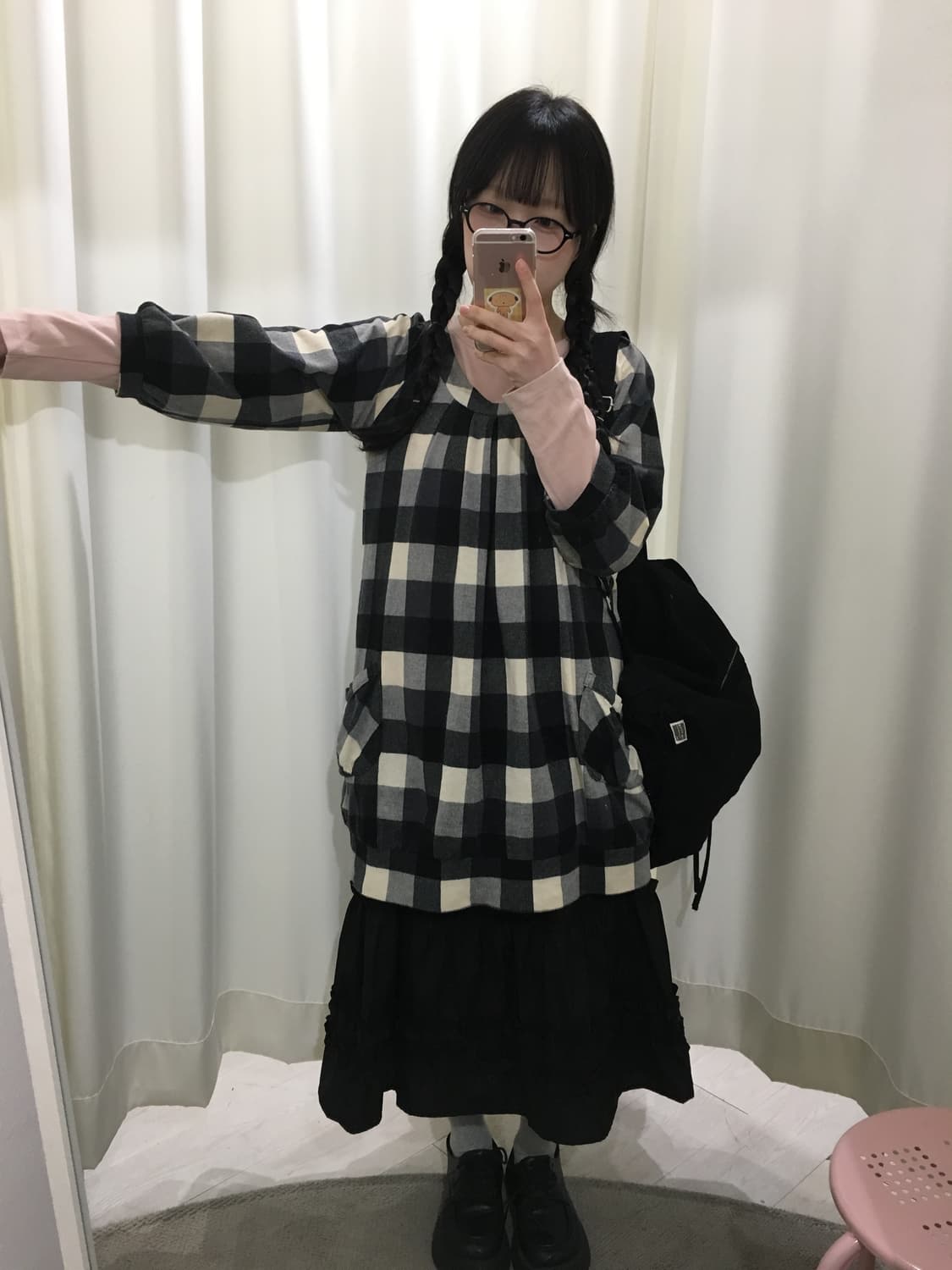 깅엄 체크 미디 원피스 상품이미지3