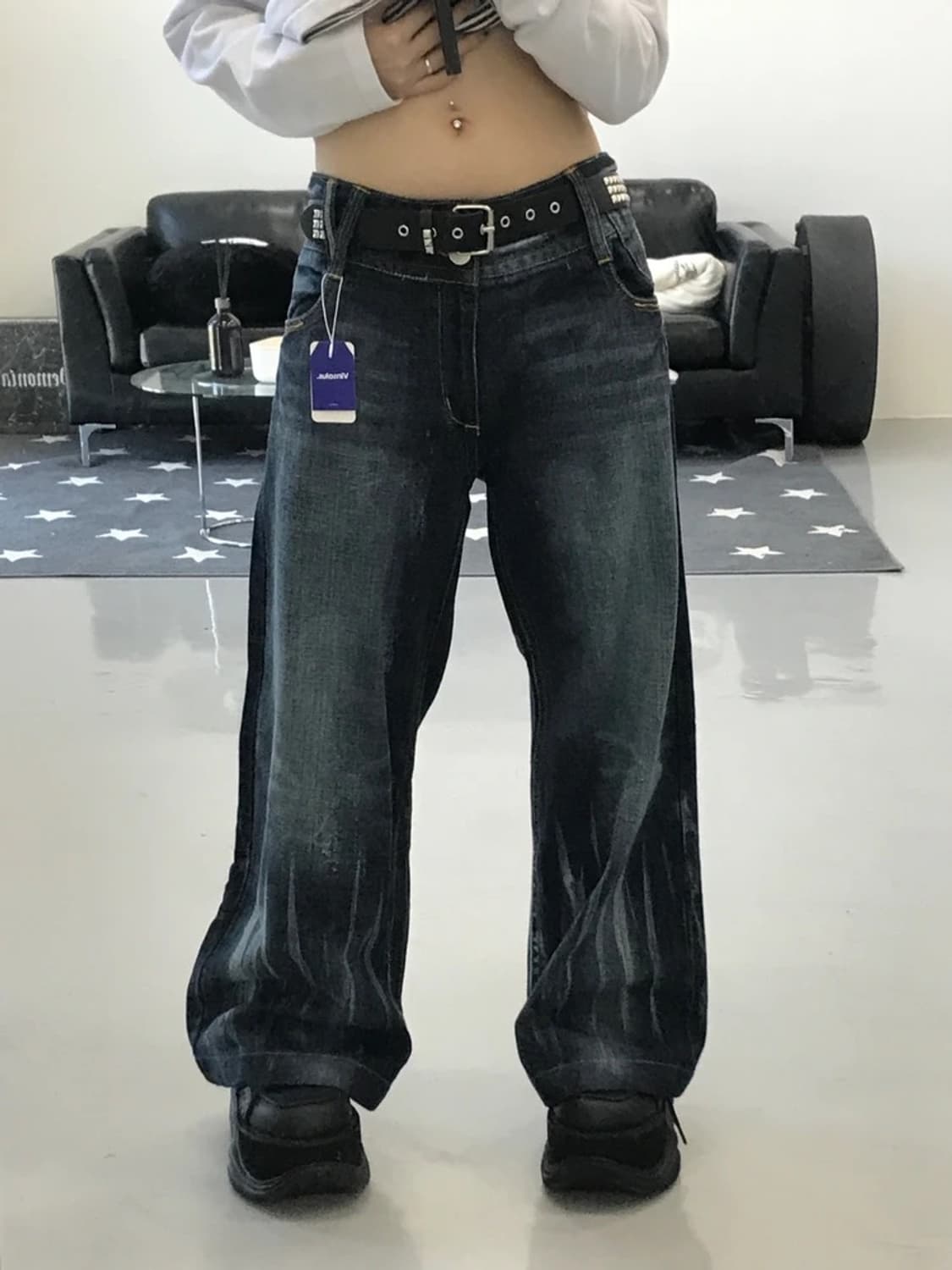 일본 빈티지 데님 로우 와이드 팬츠 상품이미지1