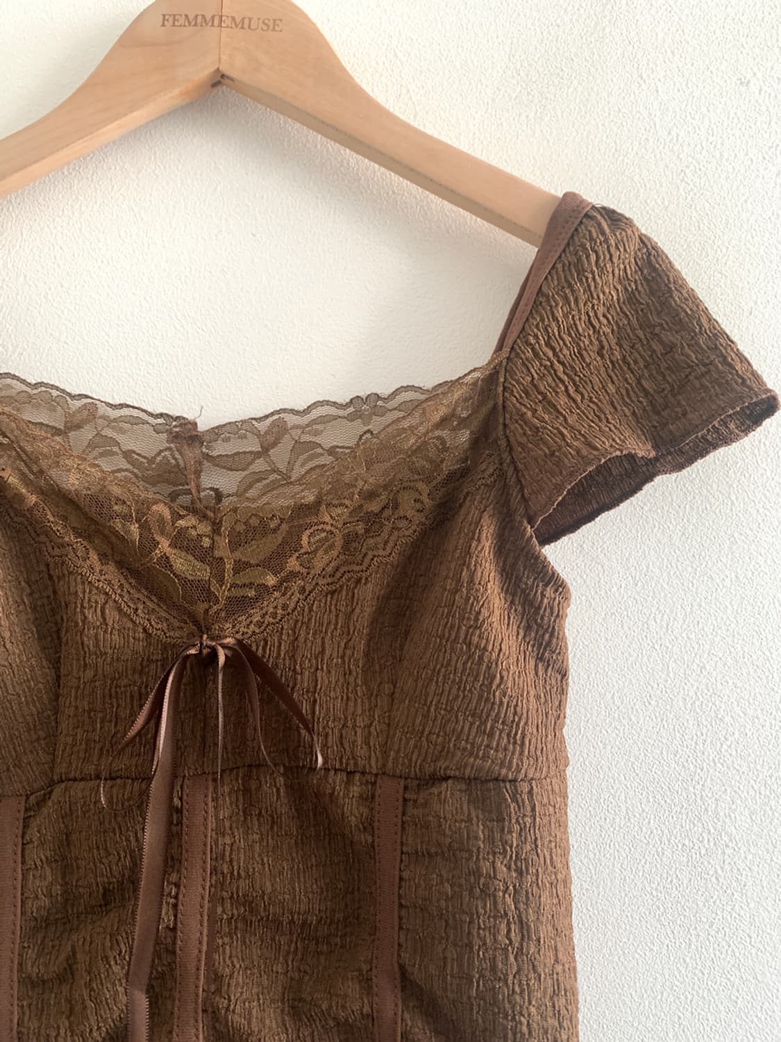 Lace v neck ribbon blouse 상품이미지4