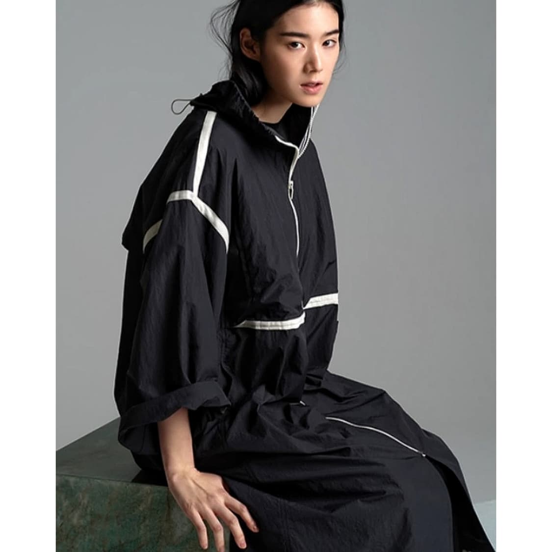 구호 KUHO 배색 라인 롱 집업 바람막이 점퍼 상품이미지1