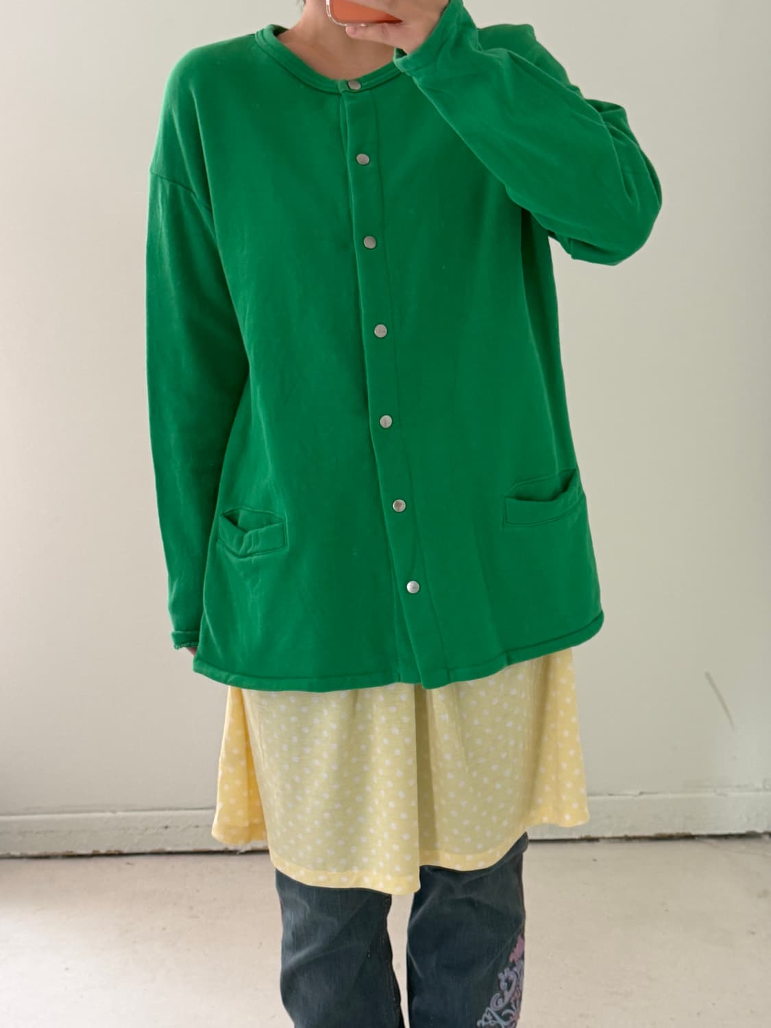 일본빈티지 그린 스웻가디건 상품이미지3