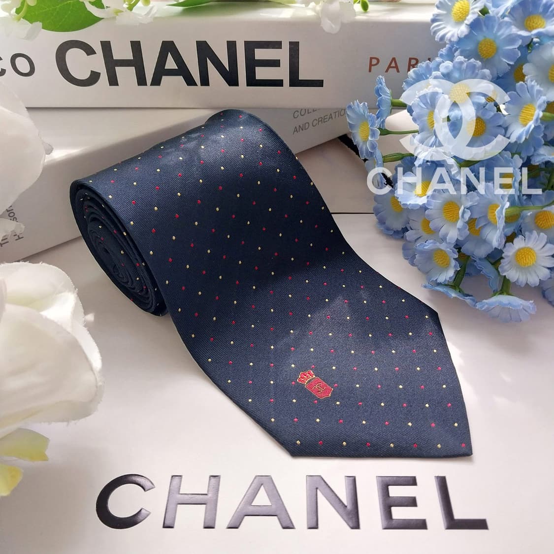 샤넬 실크 네이비 도트 패턴 넥타이 9.1cm A+등급 K2230
 상품이미지1