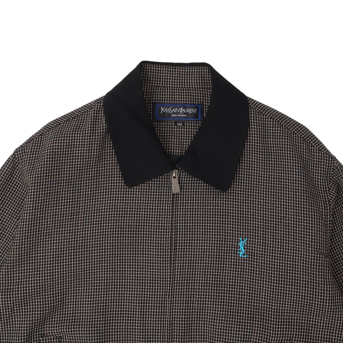 입생로랑 배색 카라 체크 울 블루종 자켓 상품이미지3