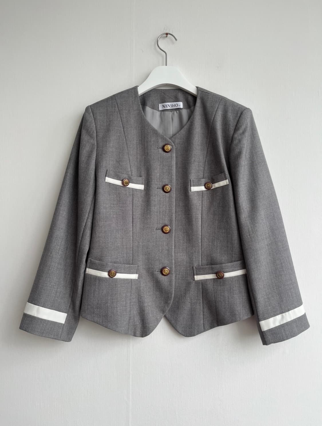 NANSHO 골드버튼 레트로 배색 그레이 자켓 상품이미지1