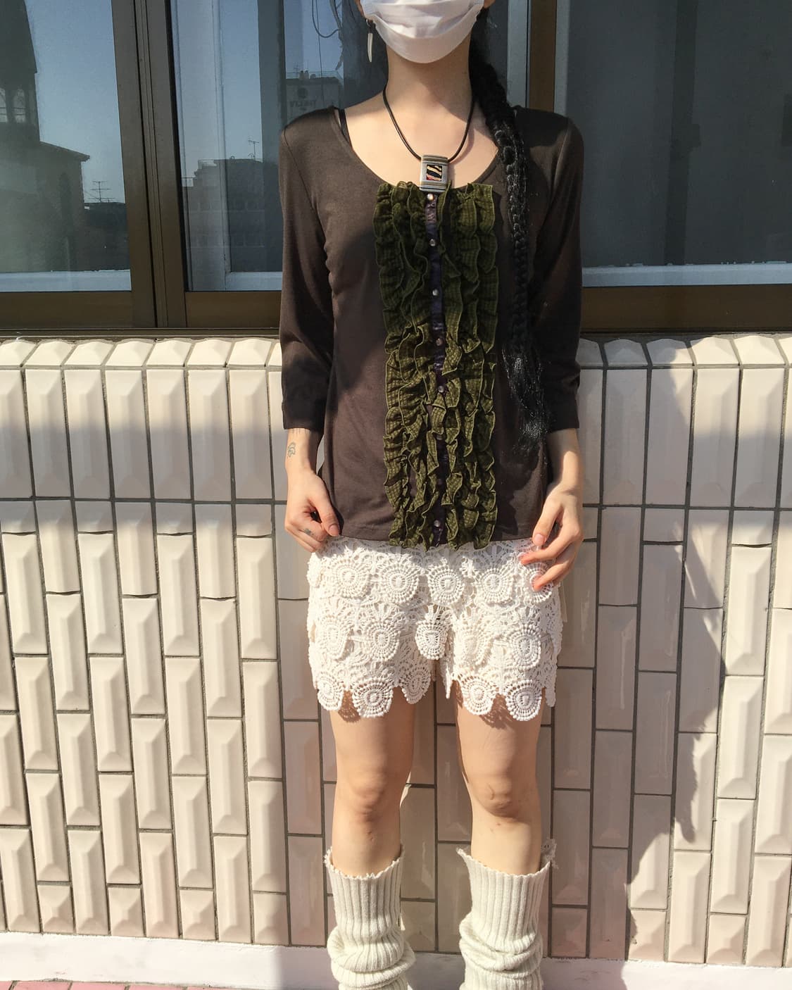 Check pattern frill point sleeve 상품이미지1