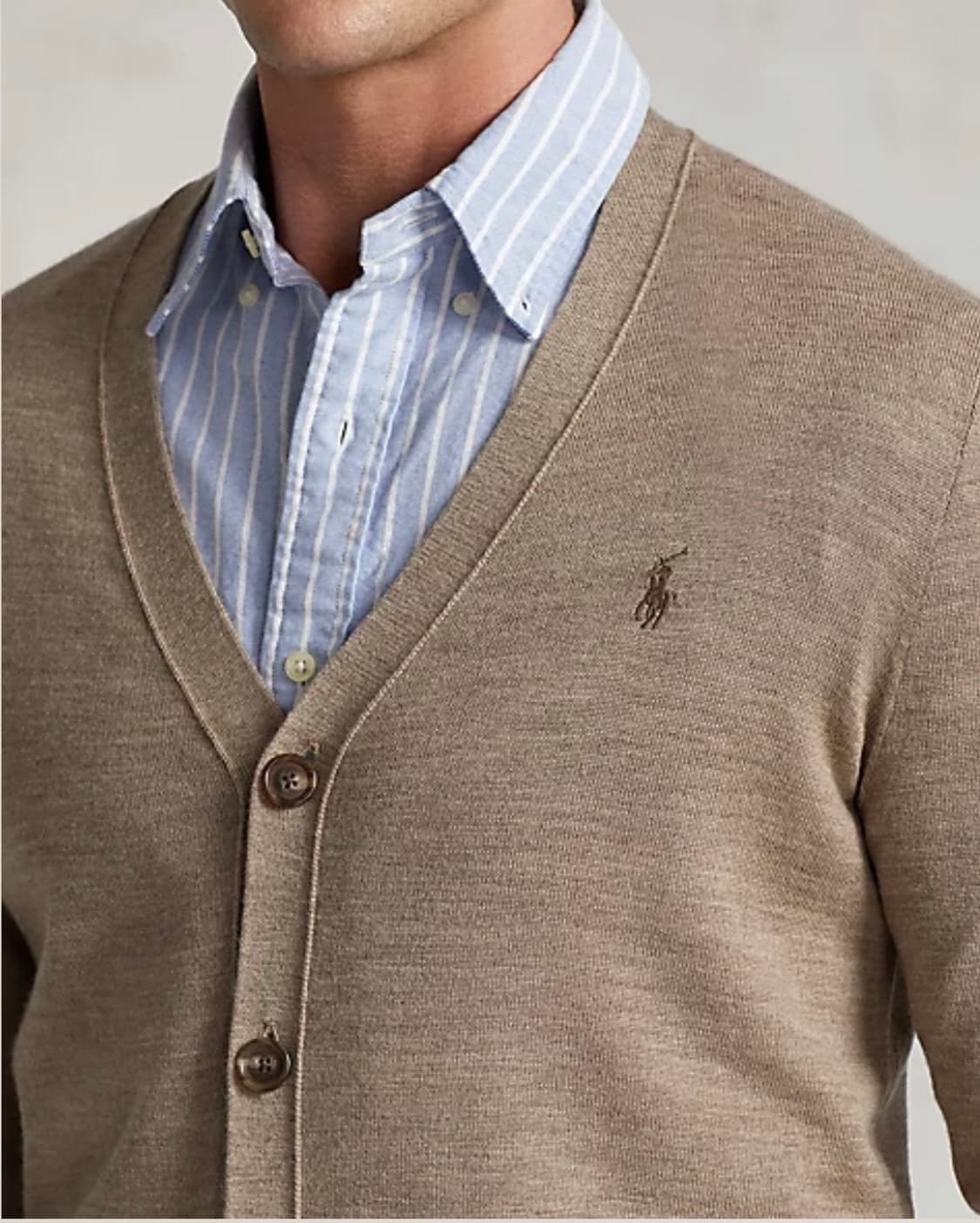 폴로 랄프로렌 워셔블 울 브이넥 가디건 브라운 상품이미지1