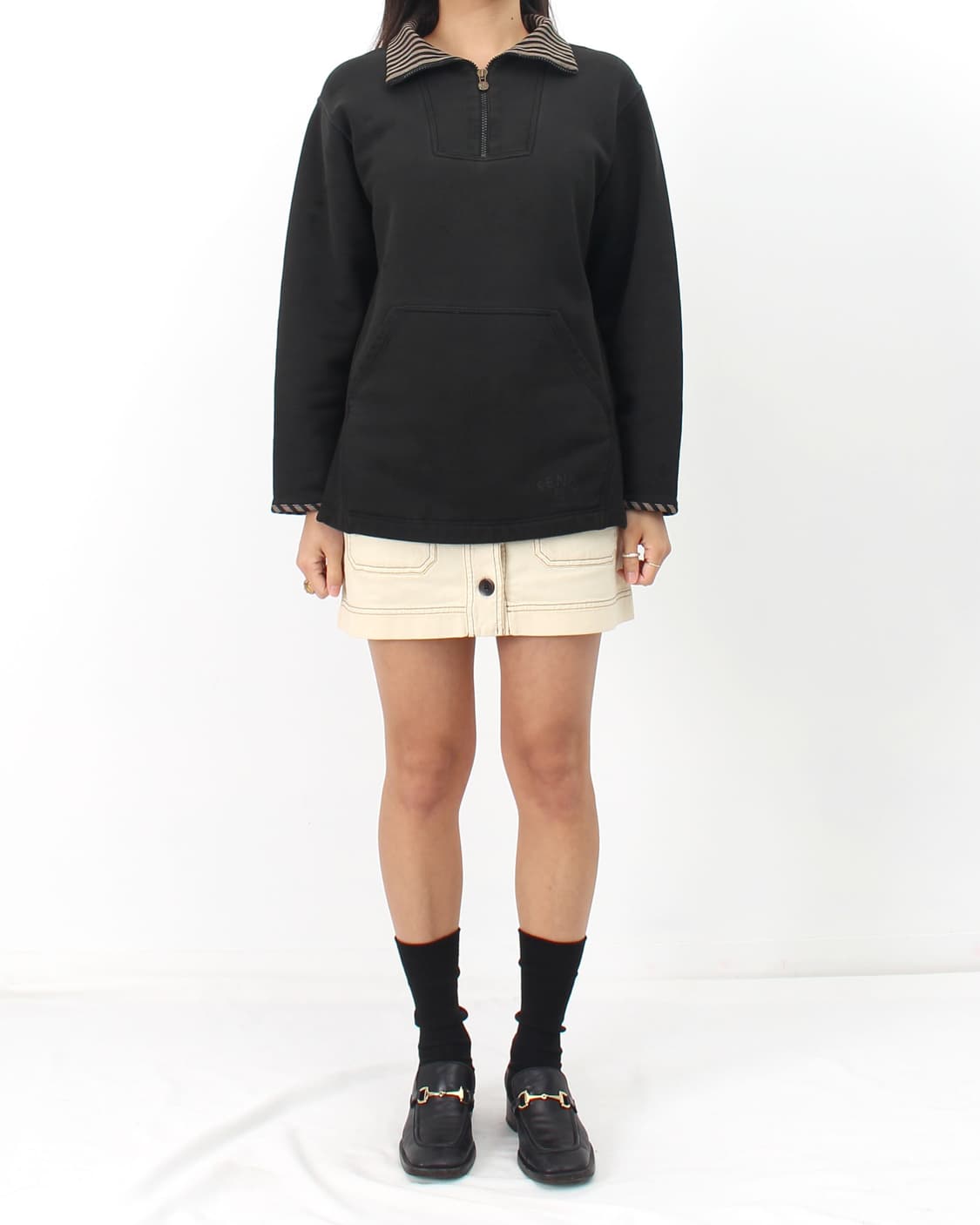 펜디 Fendi 빈티지 블랙 스트라이프 카라 반집업 맨투맨 스웻셔츠 상품이미지9