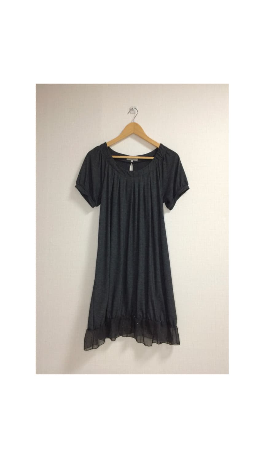 빈티지 차콜 쉬폰 레이어드 백 리본 반팔 원피스 튜닉 상품이미지1