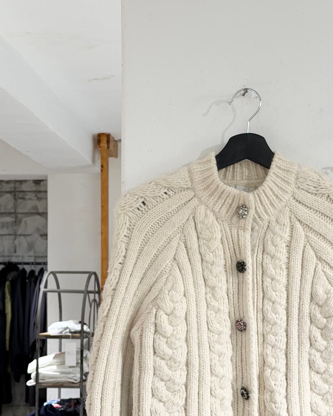 가니 아이보리 fw19 다이아몬드 울 블렌드 케이블 니트 가디건 상품이미지2
