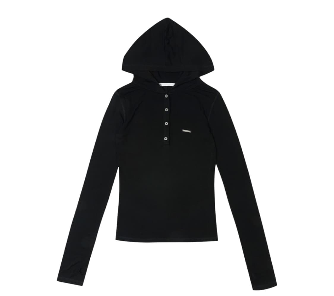 보헤미안 서울 후드 버튼 워머 티셔츠 블랙 상품이미지1