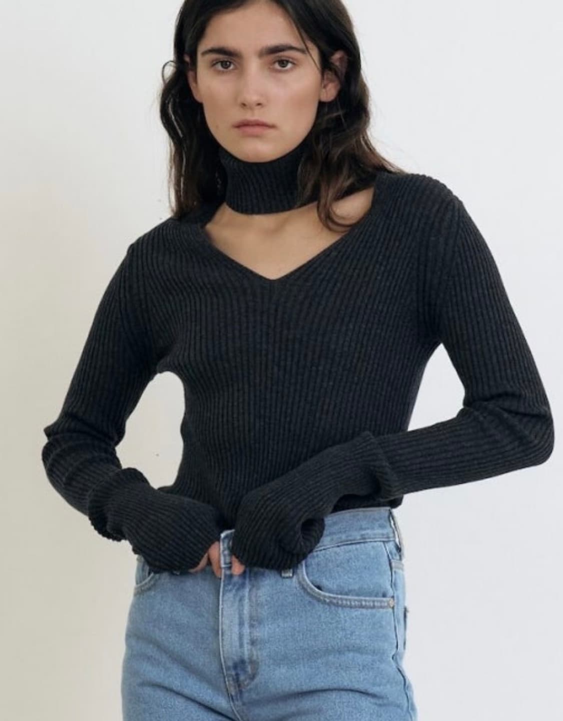 메종마레 코튼슬림 니트 차콜 34 상품이미지1