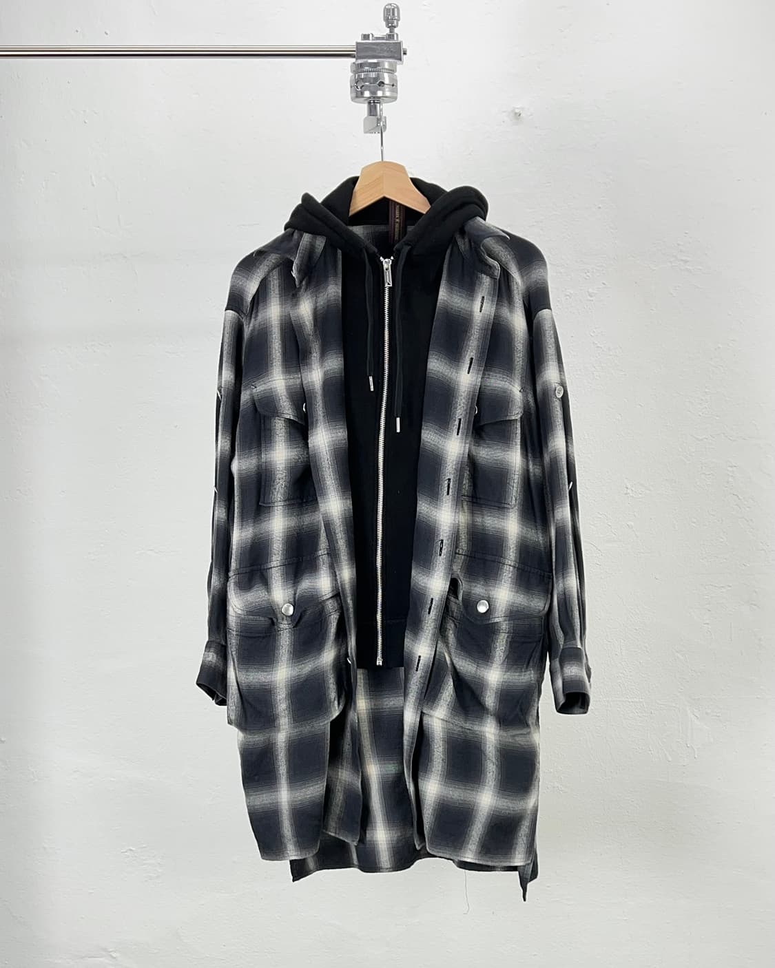 미하라 야스히로 컴바인 블랙 체크 후디 셔츠 자켓 상품이미지1