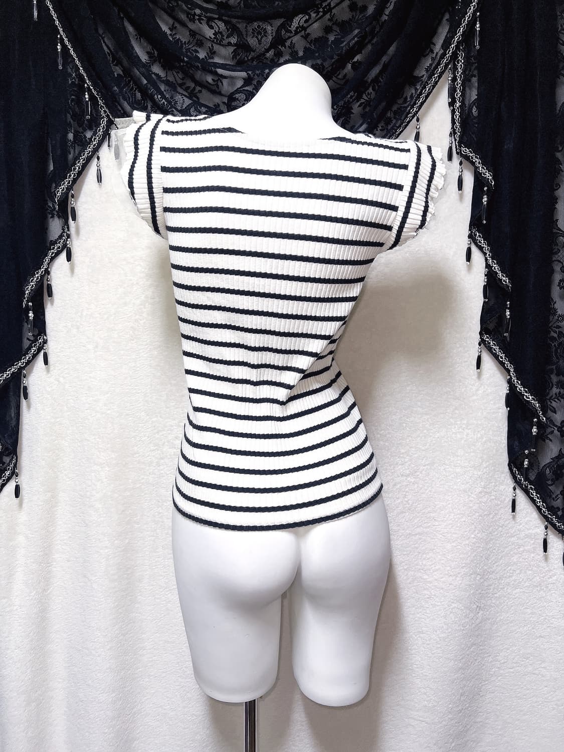 로맨틱갸루 스트라이프 프릴레이스 반팔 로걀탑 베메클 히메 오네 헤이세이 상품이미지8