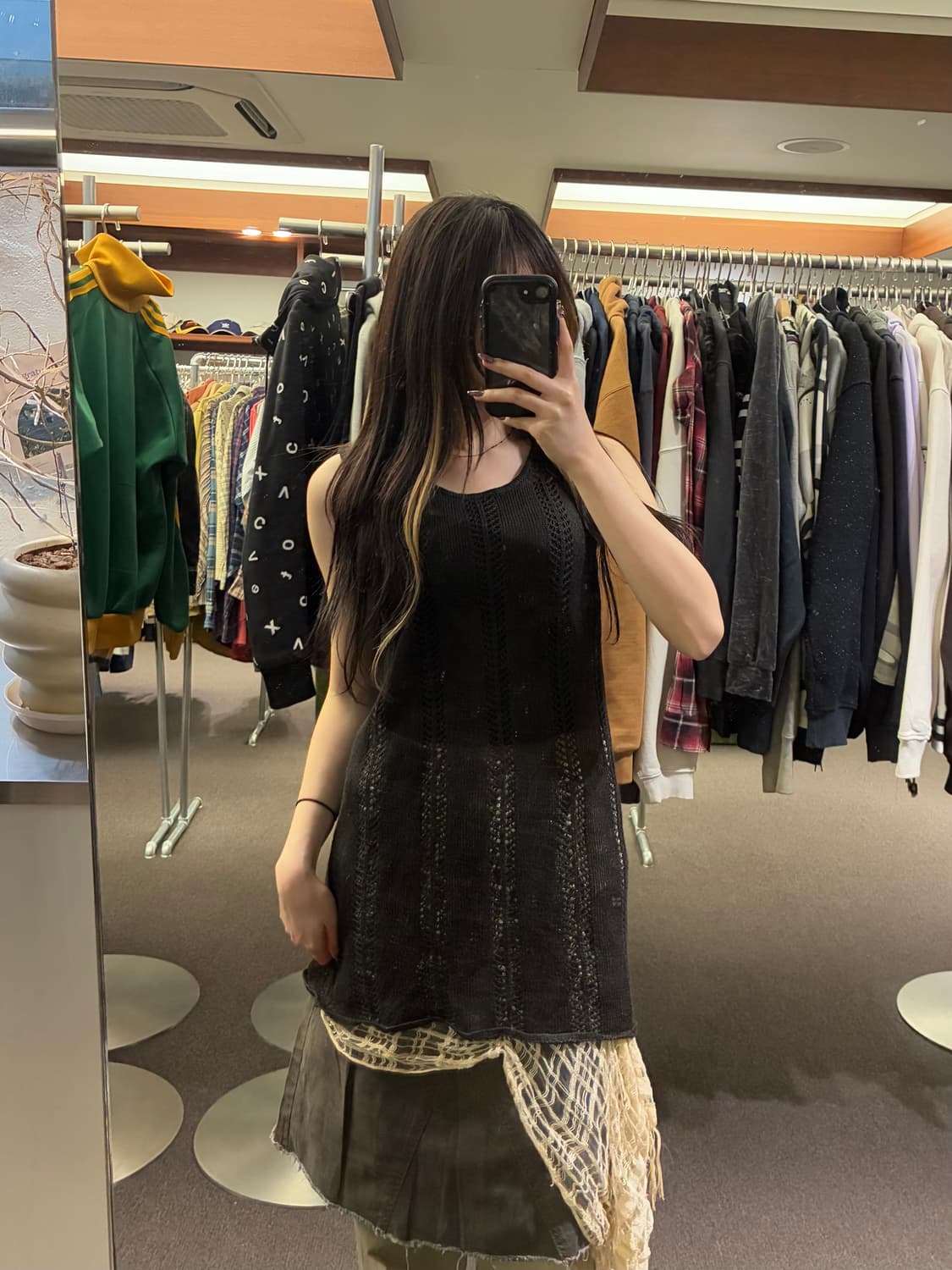 2)Japanese vintage 여성 블랙 그물 니트 나시 원피스 상품이미지1