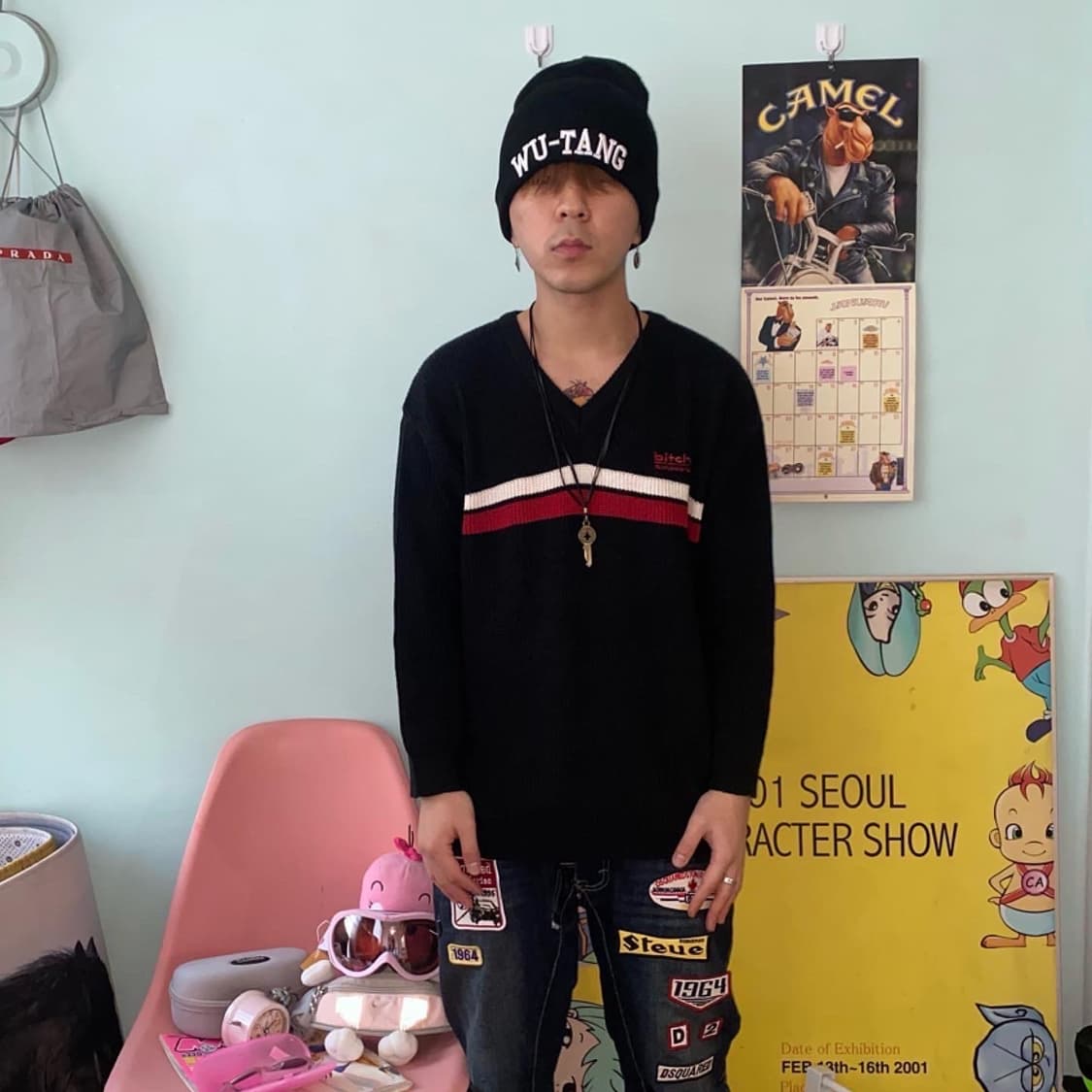 Bitch 비치 스케이트 보드 빈티지 브이넥 니트 상품이미지2