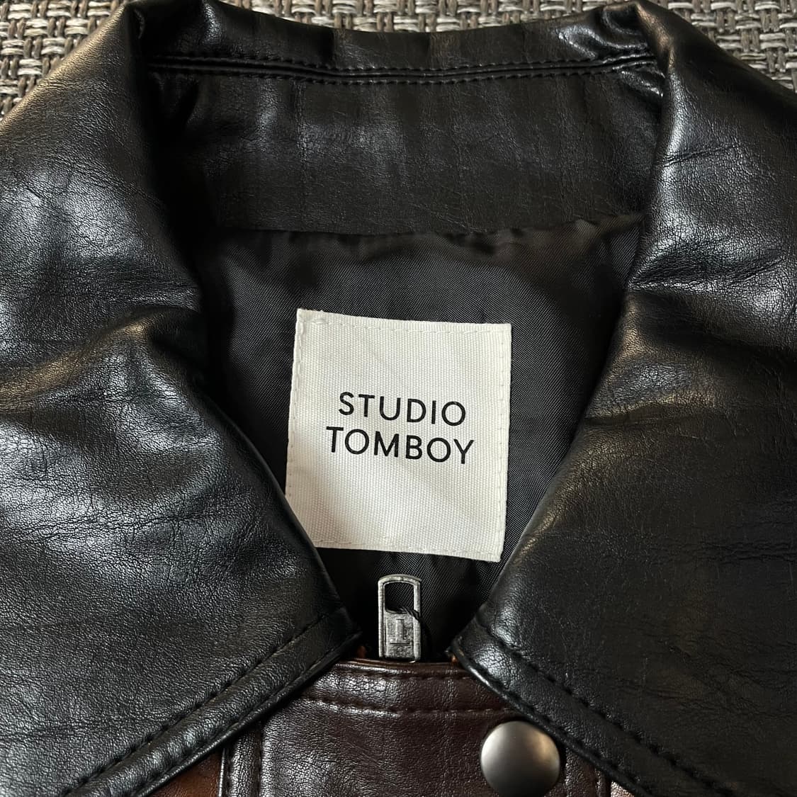 스튜디오톰보이 브라운 투톤 가죽 자켓 F 상품이미지4