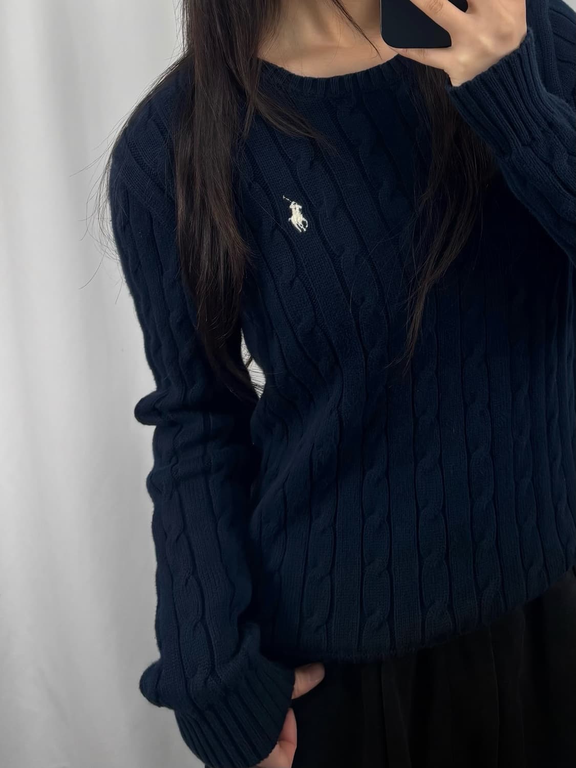폴로 QR 네이비 꽈배기 니트 상품이미지1