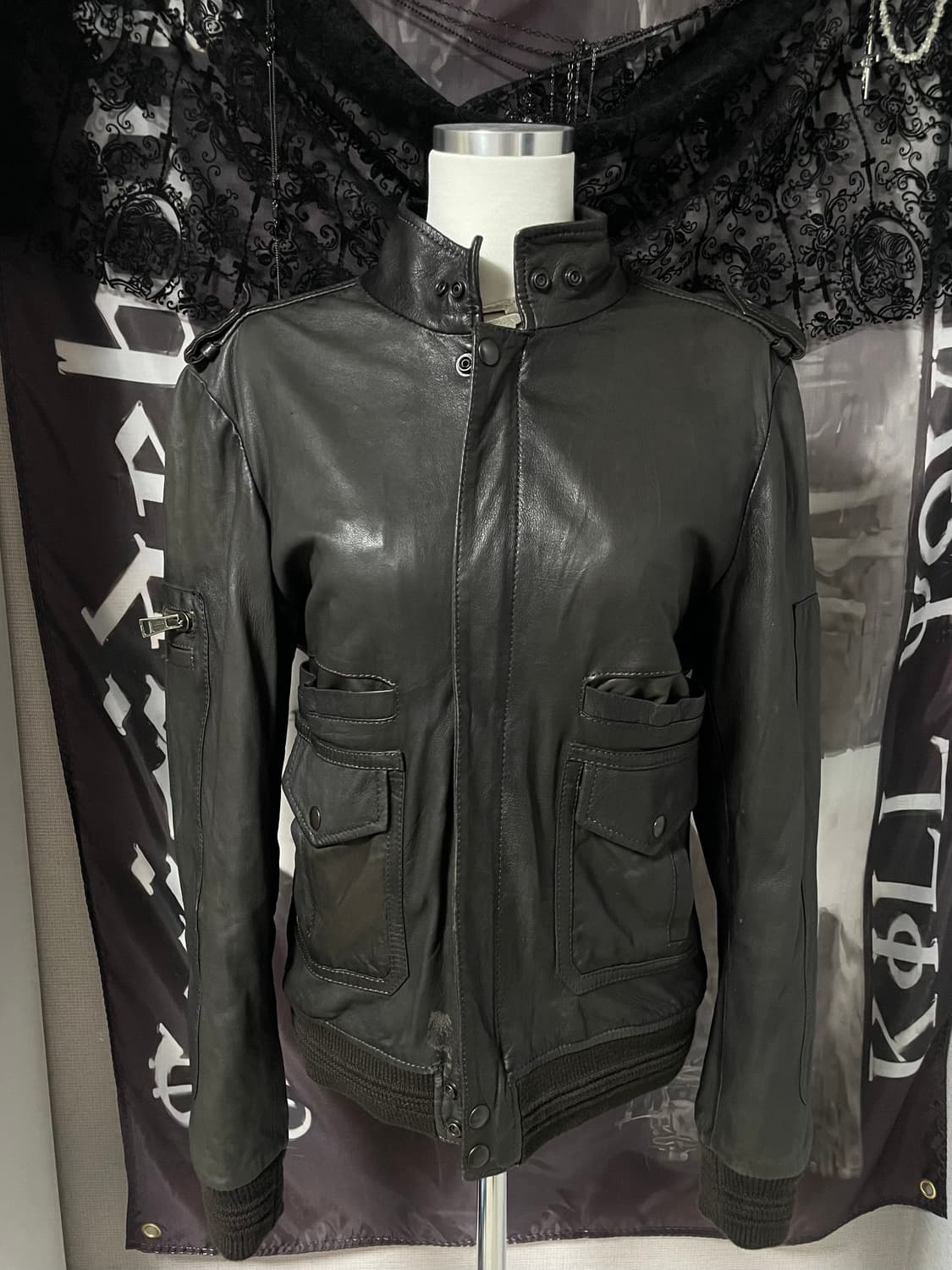00s Sheepskin 양가죽포켓레더봄버자켓유니섹스다크브라운에디슬리먼 상품이미지5