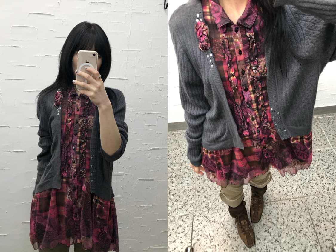 vintage layerd cardigan blouse 상품이미지1