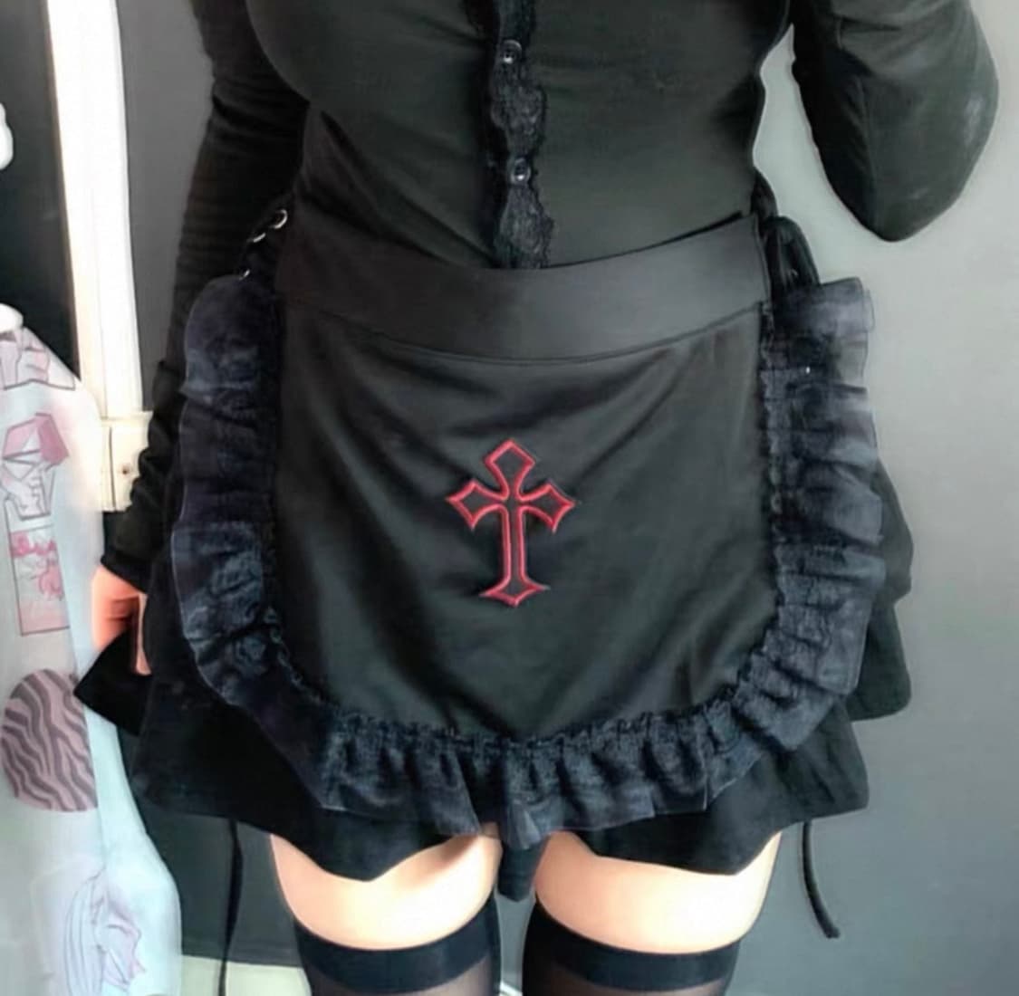 고딕 십자가 프릴 앞치마 스커트 블랙 빈티지 고스로리 공겜여주 상품이미지1