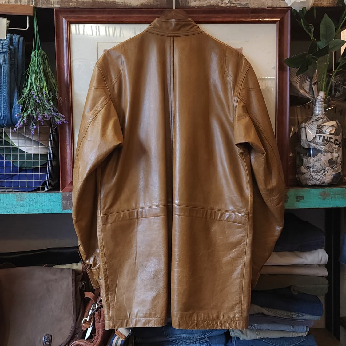 DKNY 도나카란 뉴욕 프렌치 바이커 레더자켓 카멜 M 상품이미지3