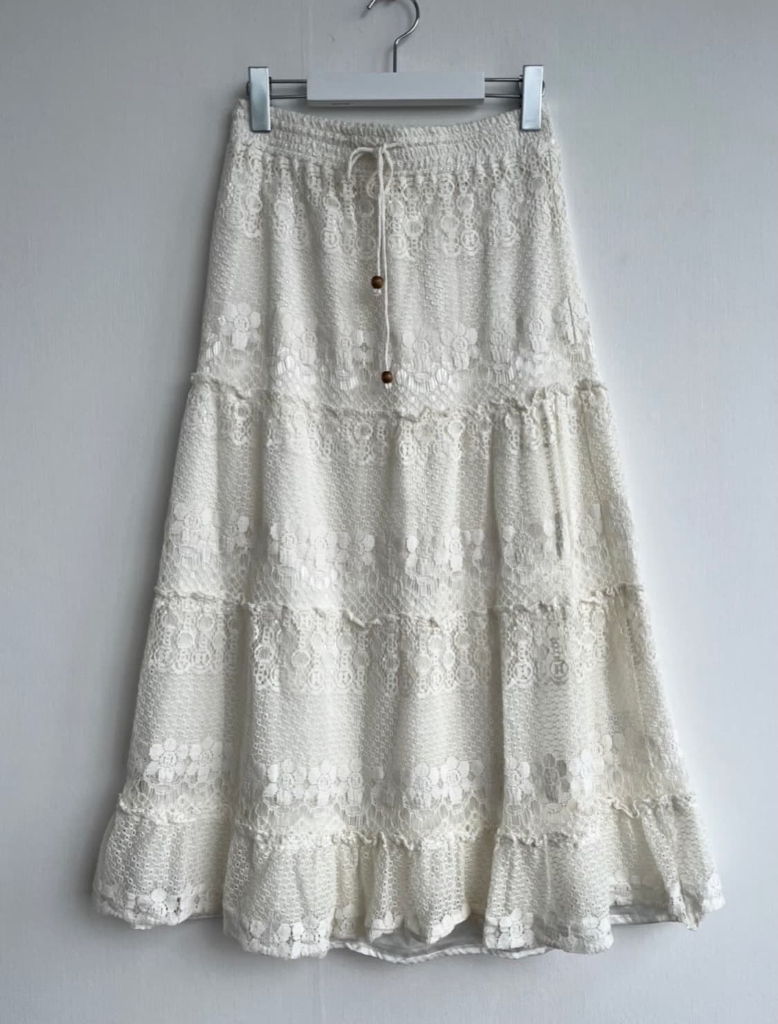 아이보리 프릴 레이스 롱 스커트 상품이미지1