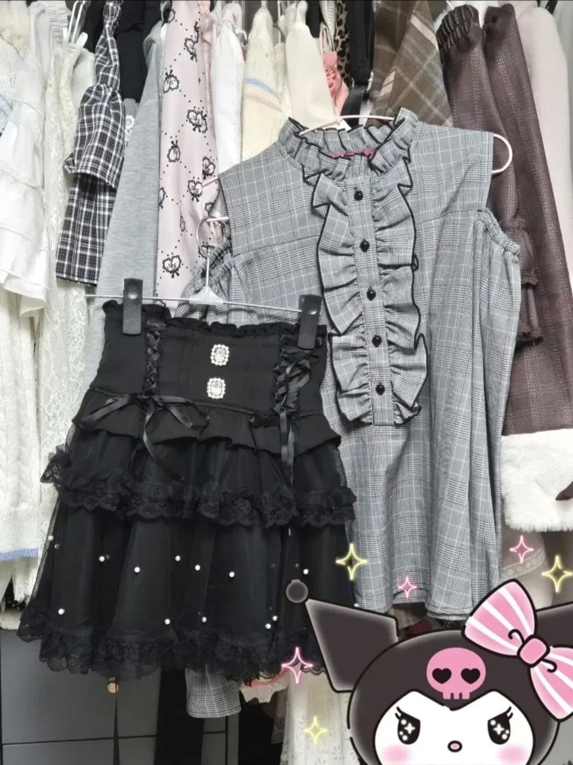 마즈 mars 체크 옾숄 블라우스 양지뢰 양산형 지뢰계 섭컬 일브 상품이미지1