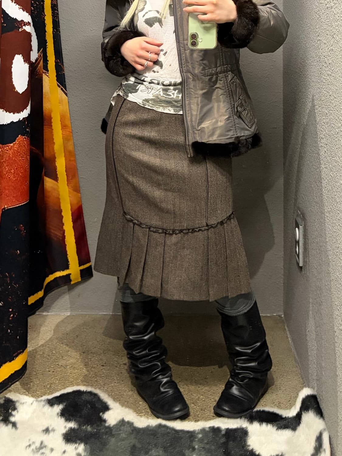 빈티지 디테일 모 미디스커트 상품이미지1