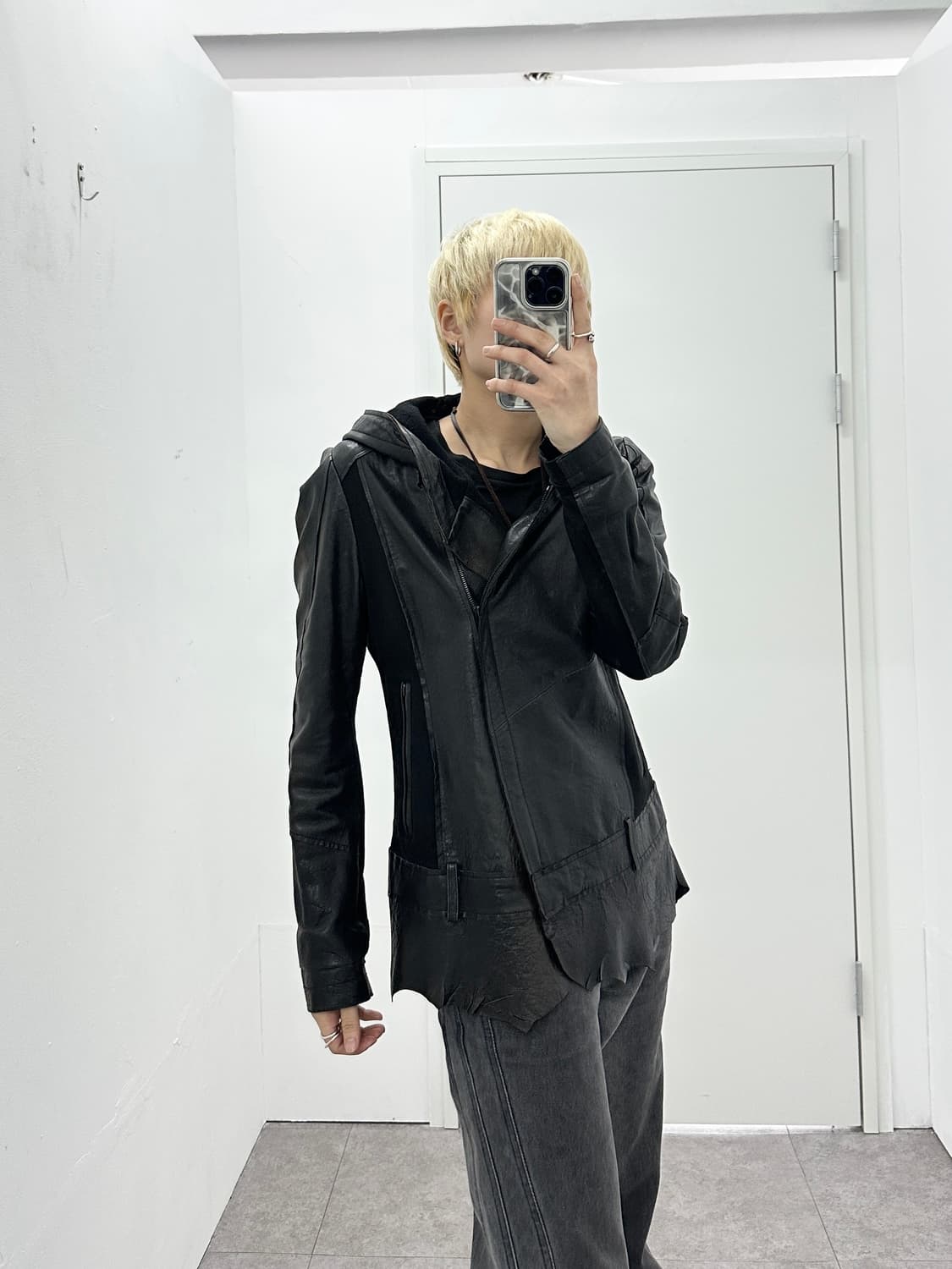 Asymmetric drape sheepskin leather jacke 상품이미지3
