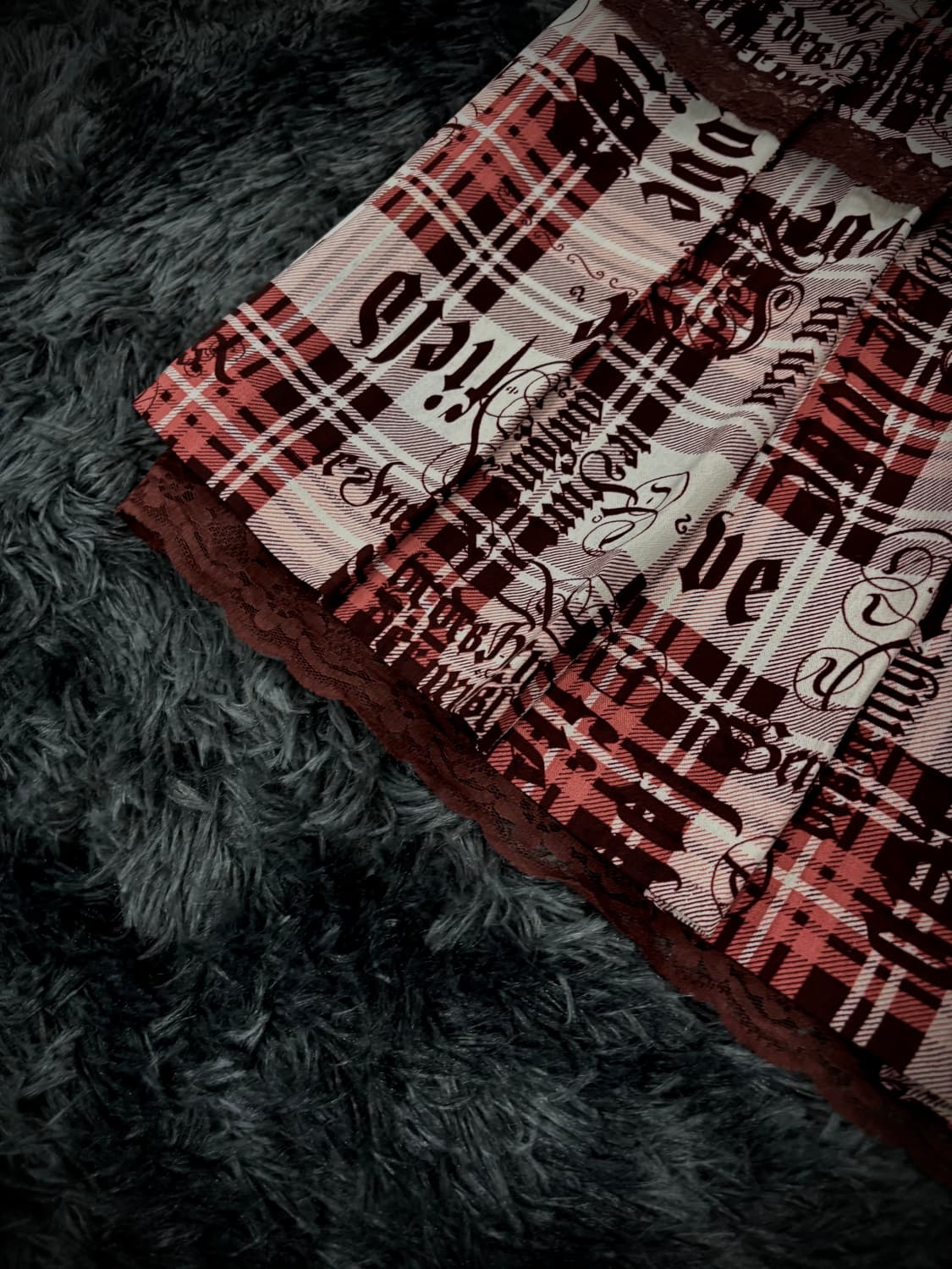 레드 체크 레터링 펑크 레이스플리츠 스커트 상품이미지4