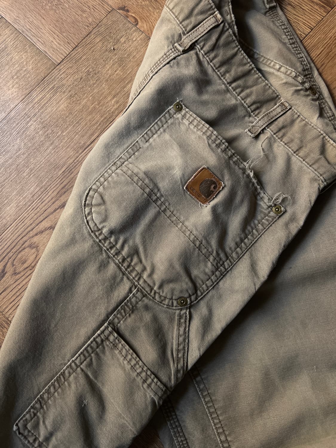 [34]칼하트 USA 빈티지 데미지 라이트브라운 코튼 더블니 워크 팬츠 상품이미지7