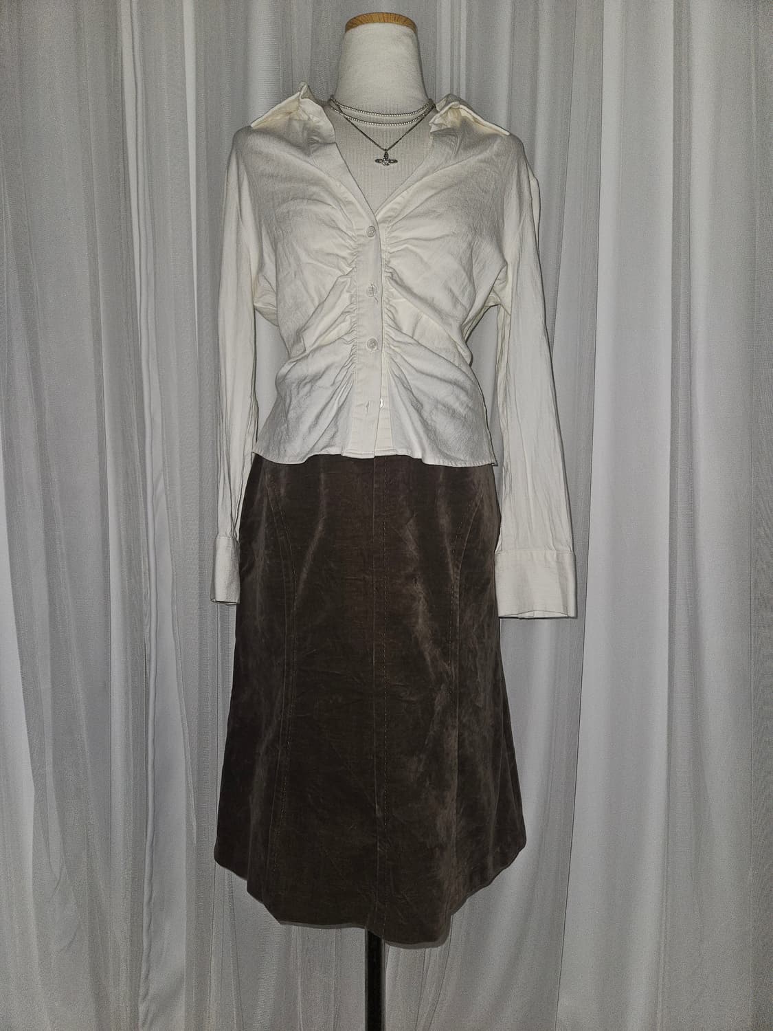 vintage trois 시나몬브라운 앙고라 벨벳 스커트  상품이미지2