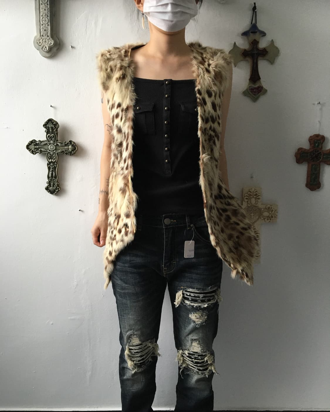 Reversible leopard pattern fur vest 상품이미지6
