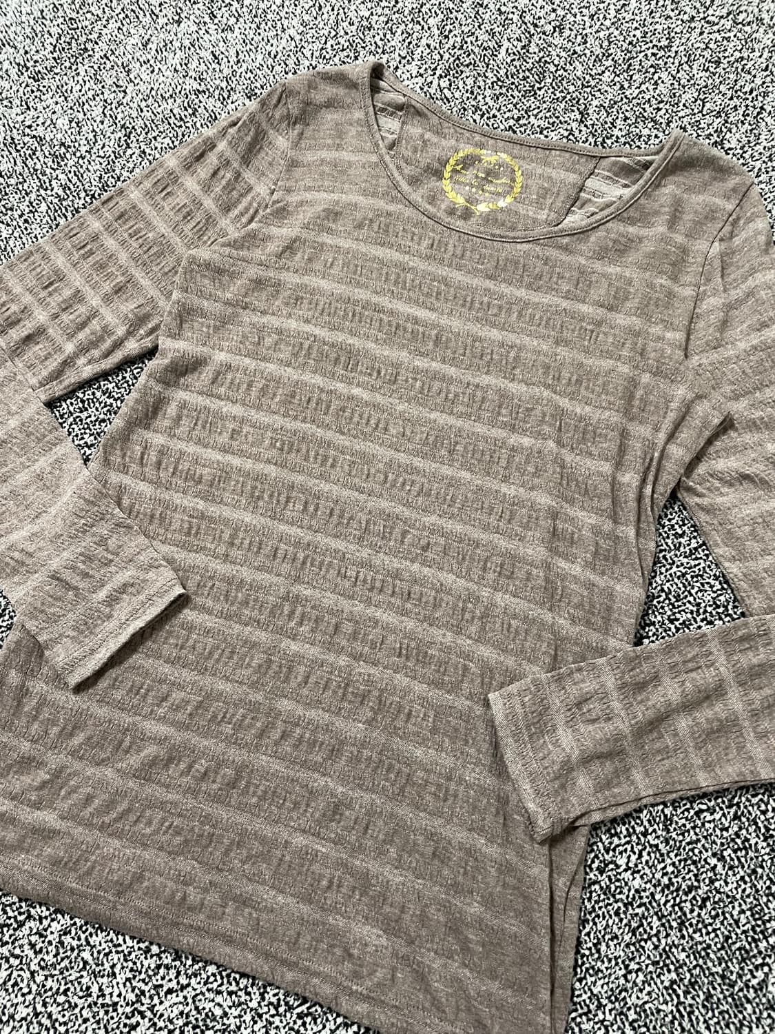 vinteちきゅ. 빈티지 스트라이프 긴팔티셔츠 브라운 모리걸 그런지  상품이미지2