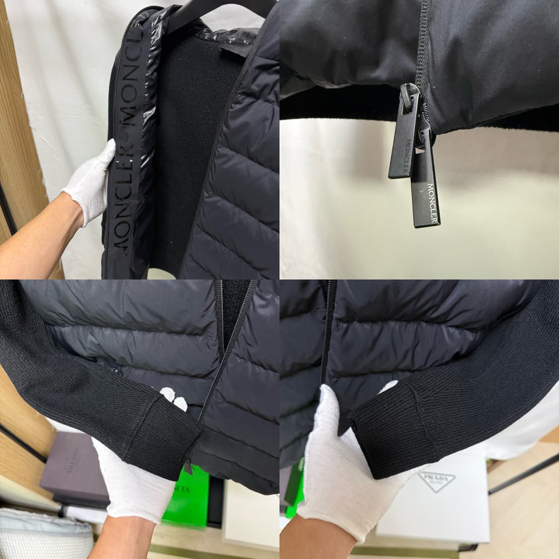 몽클레어 트리콧 패치로고 블랙 와펜 후드 니트패딩 자켓 상품이미지4