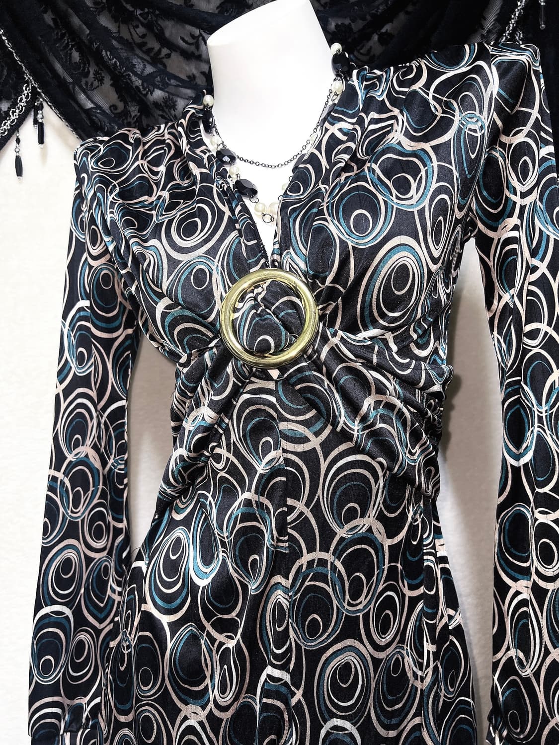 오네갸루 섹시 히메 기하학패턴 새틴 오링 미니원피스 헤이세이 시부야 펑크 상품이미지6