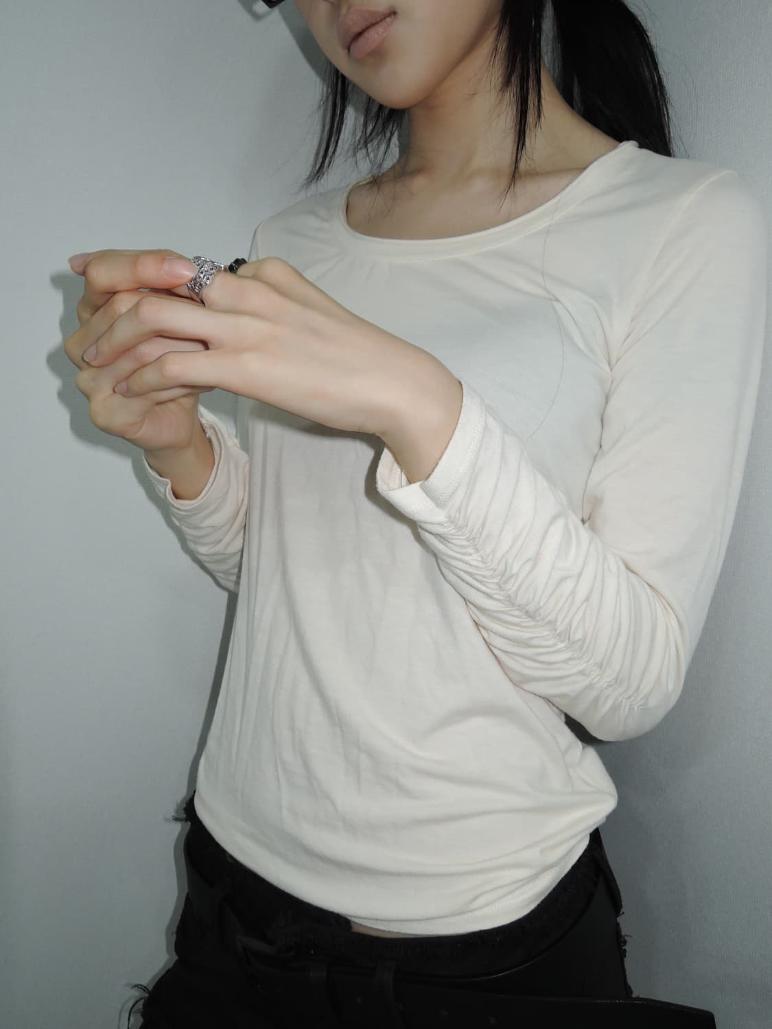 Shirring U-Neck Top 상품이미지1