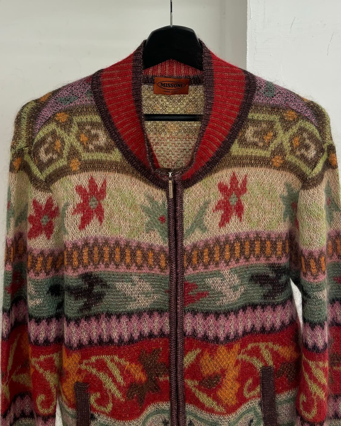 미쏘니 울 패턴 집업 가디건 상품이미지2