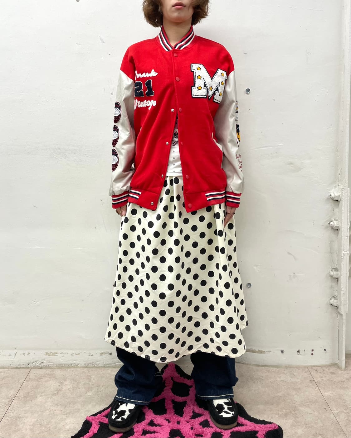  Retro M Star Patch Red Stadium Jacket 상품이미지7