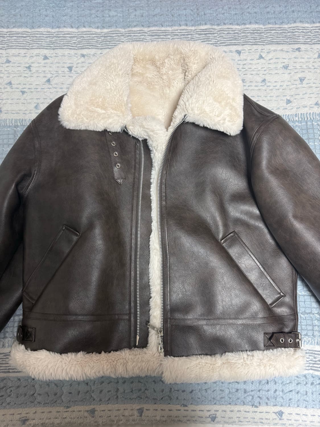 론트 비건 레더 무스탕 다크브라운 L 상품이미지1