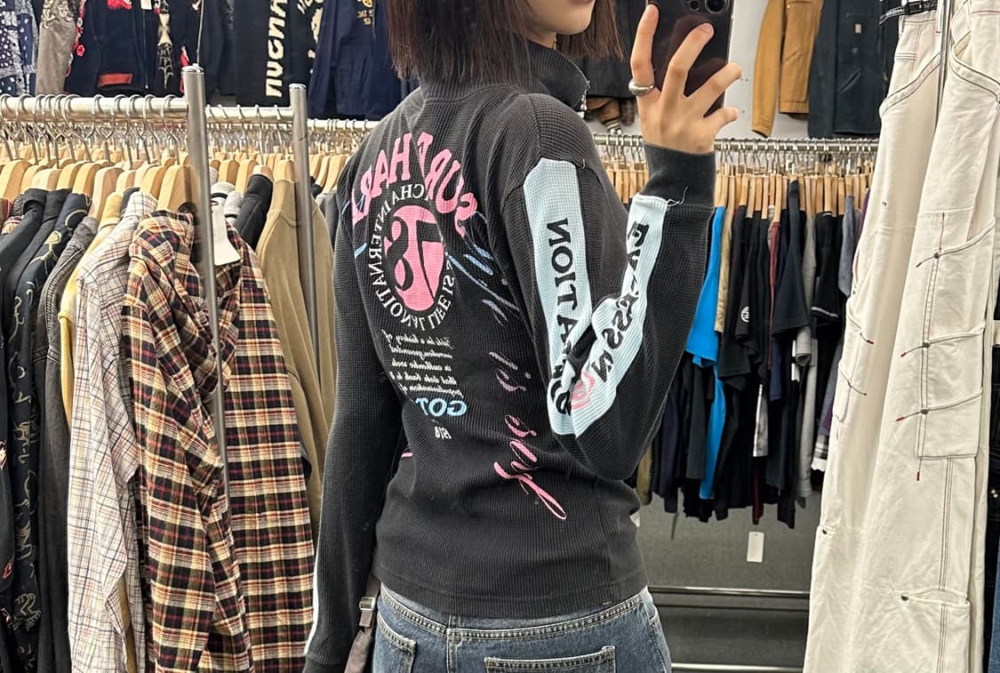 M)Gotcha 서프 로고 블랙 와플 하프집업 롱슬리브 상품이미지3