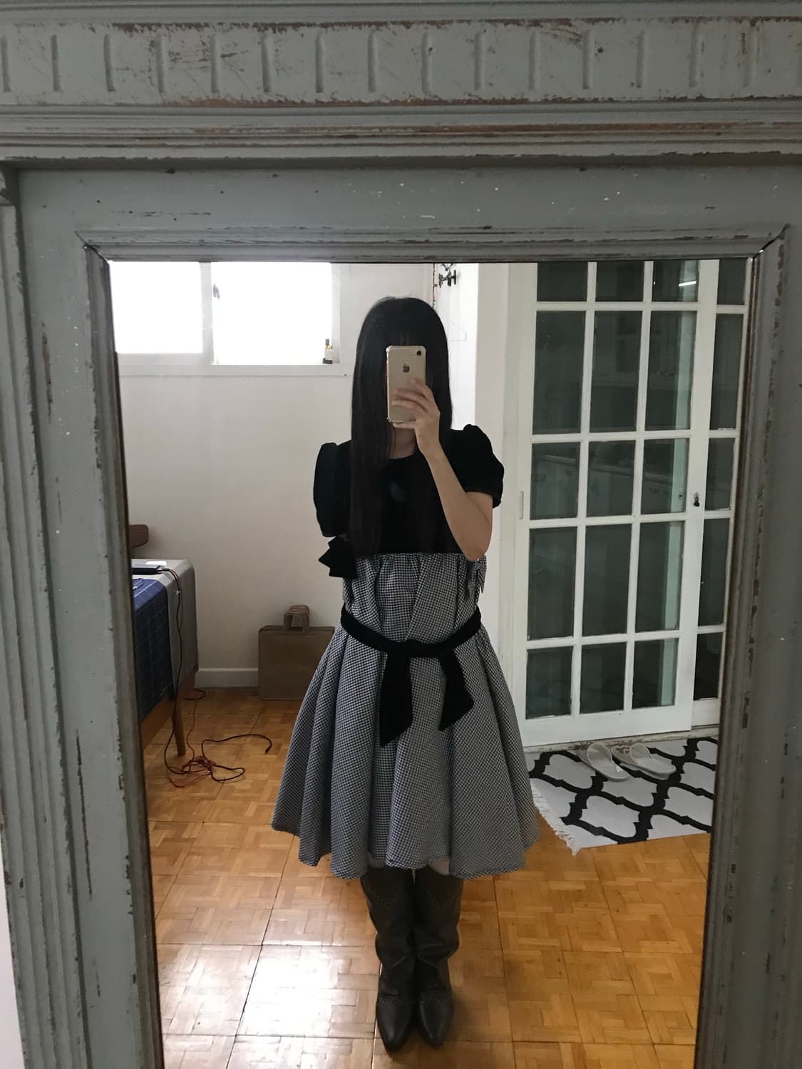 vintage velvet ribbon one-piece 상품이미지1