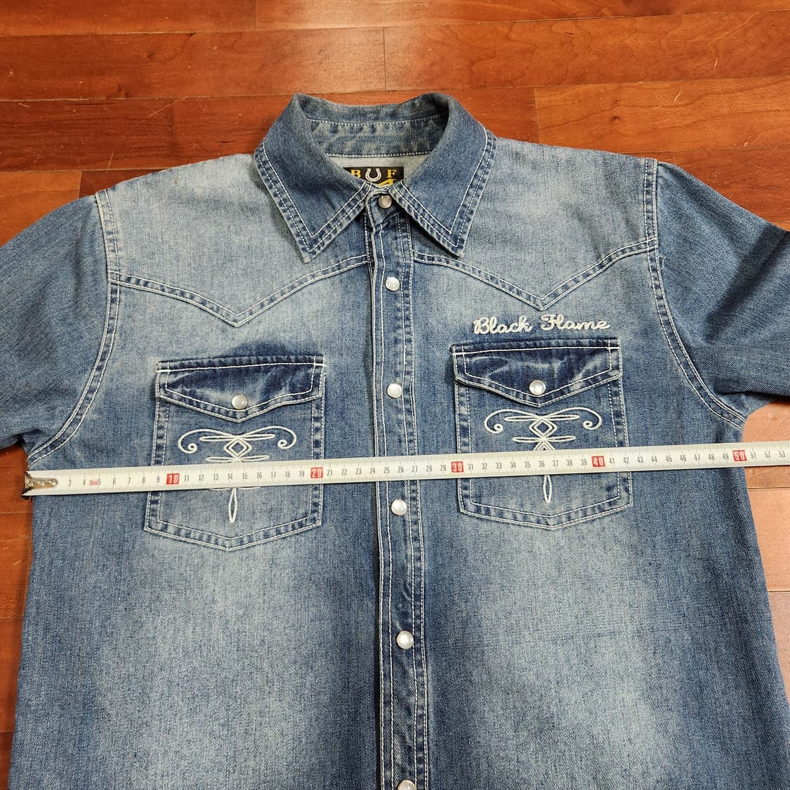 BLACK FLAME 블랙 플레임 스컬 자수 웨스턴 데님 셔츠 상품이미지6