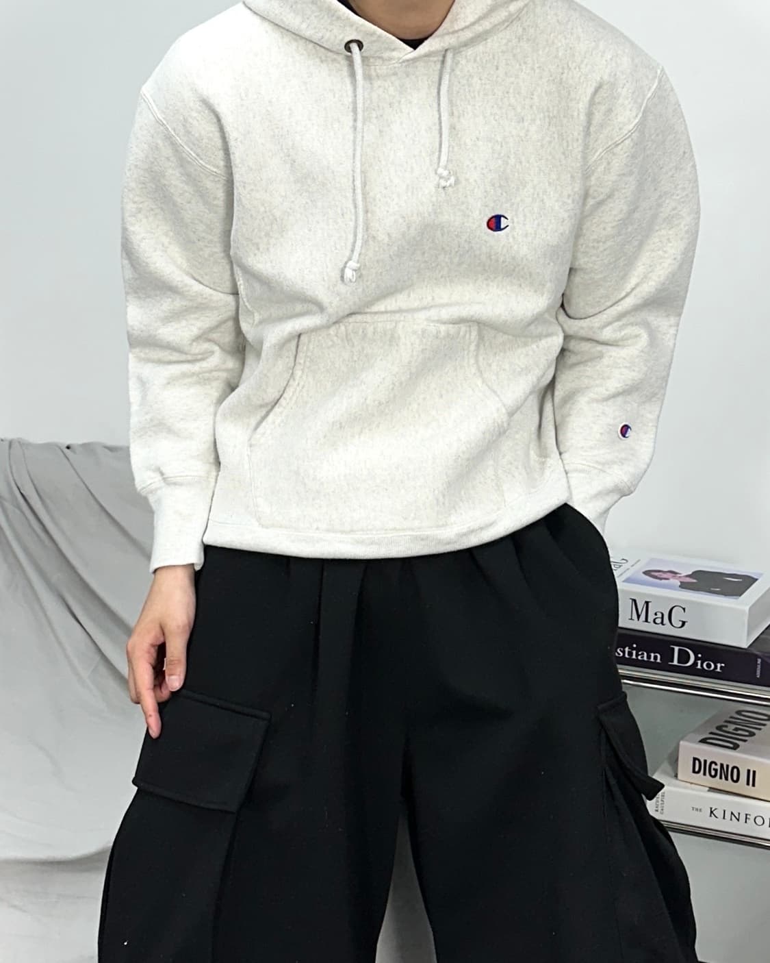 챔피온 리버스위브 멜란지 그레이 후드티 M 상품이미지2