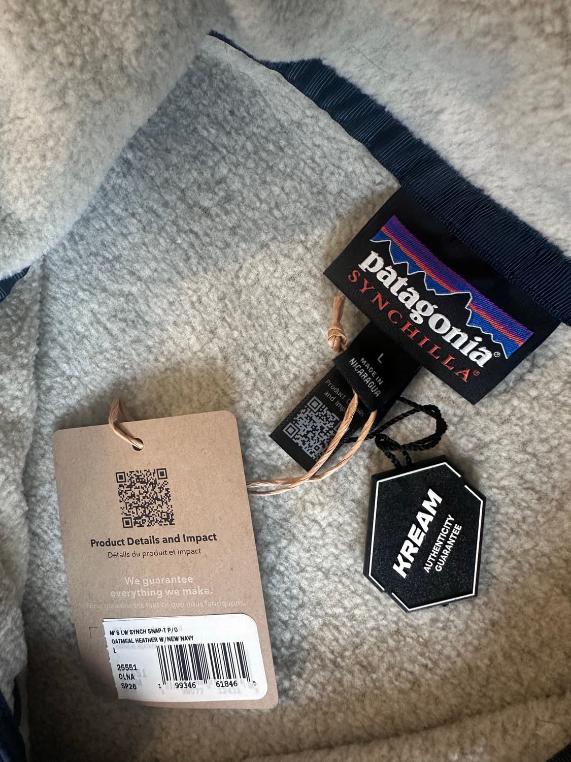 파타고니아 라이트웨이트 신칠라 스냅-T 플리스 풀오버 오트밀 L 새상품 상품이미지3