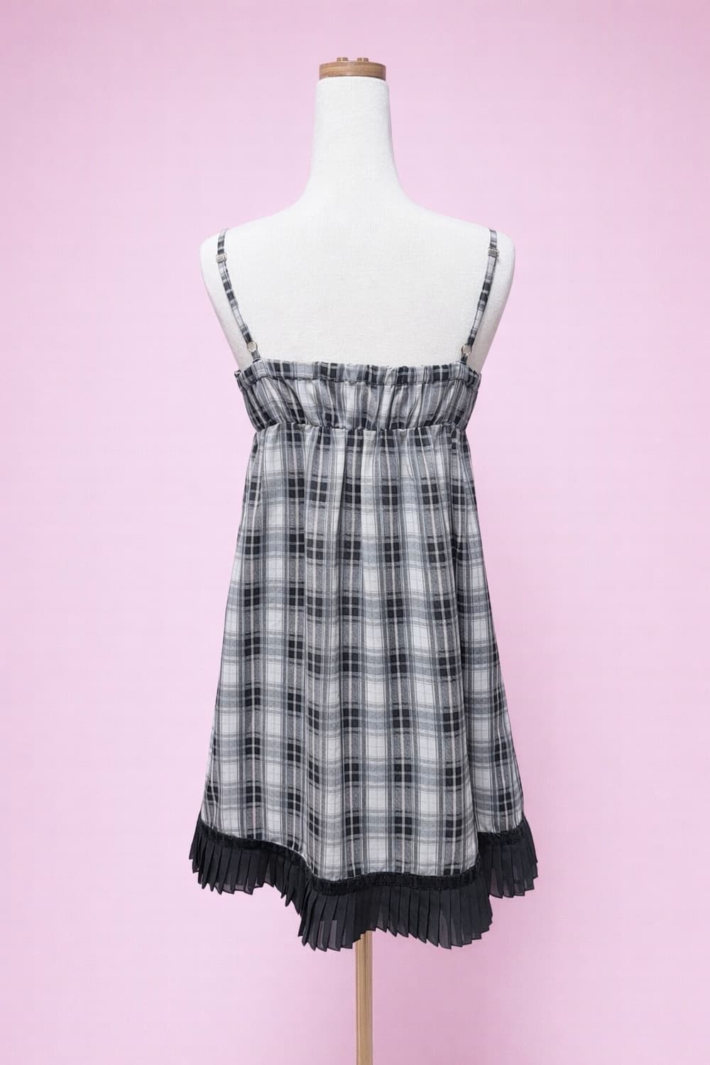 갸루 벨벳 리본 체크 원피스 상품이미지2