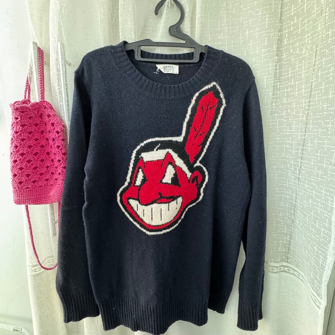 네이비 레드 인디언패턴 울 니트 스웨터 상품이미지3