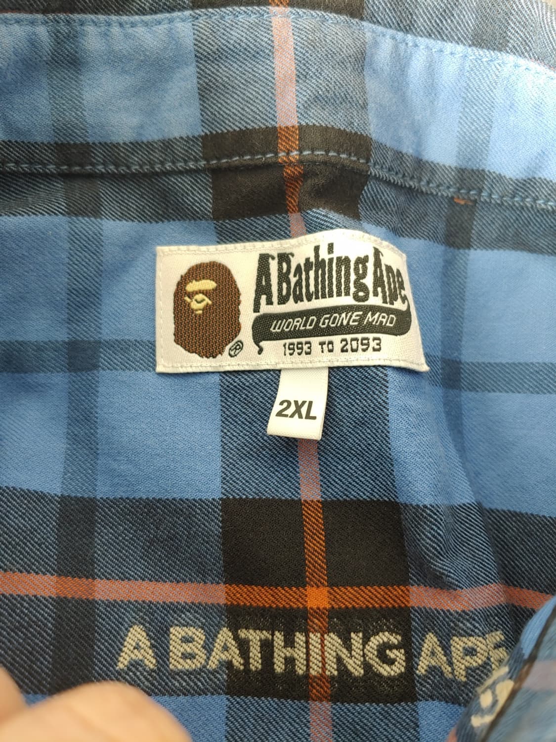 [2XL] 베이프 로고 체크 원포인트 사루 셔츠 블루 (루즈핏) 상품이미지3