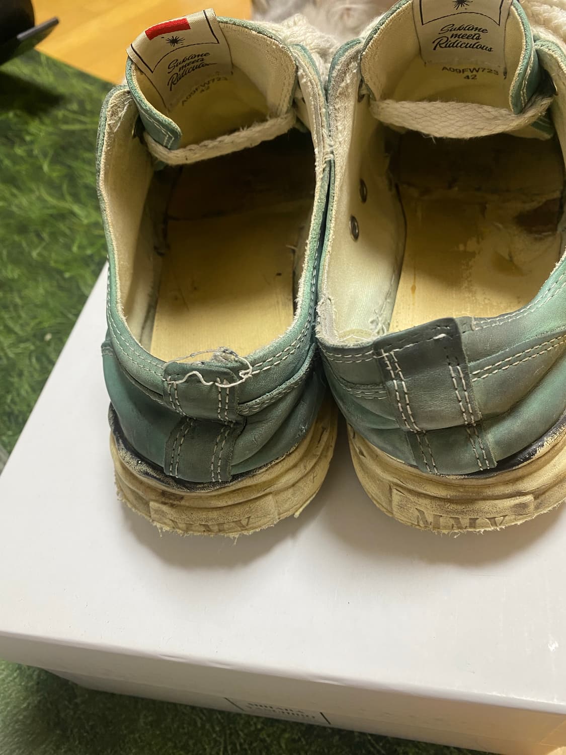 (GD 착용)미하라 야스히로 레더 로우탑 그린 42 상품이미지9