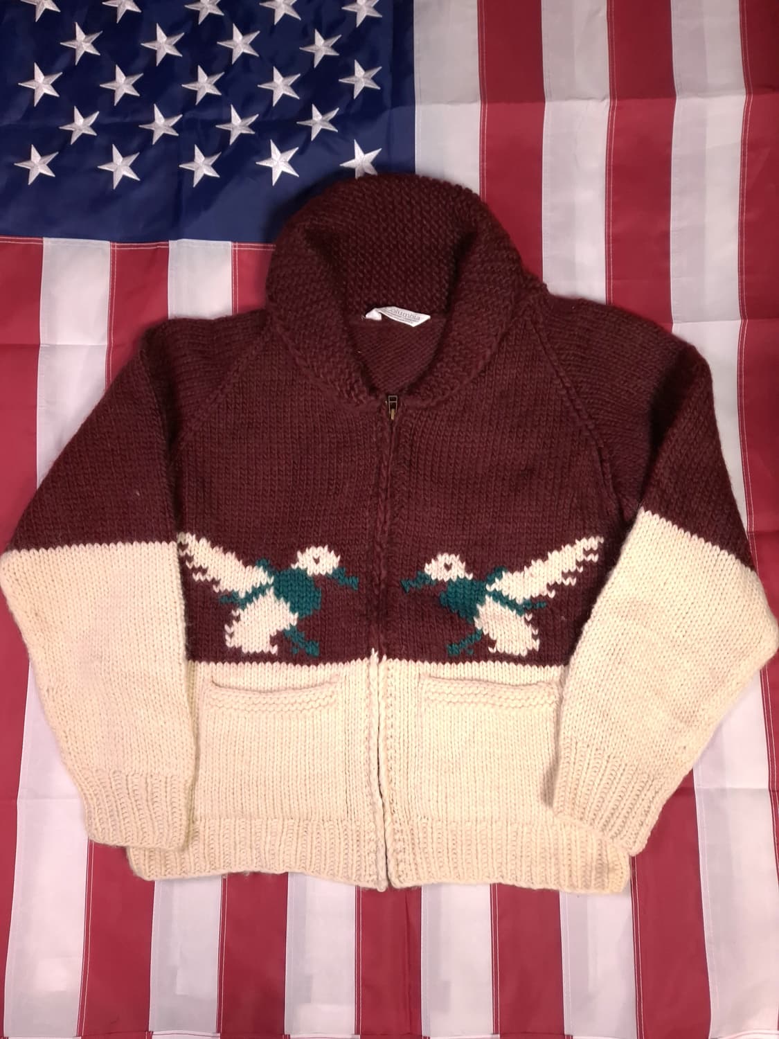 특A 오리지날 80's 일본판 컬럼비아 청둥오리 울 코위찬 가디건 상품이미지1